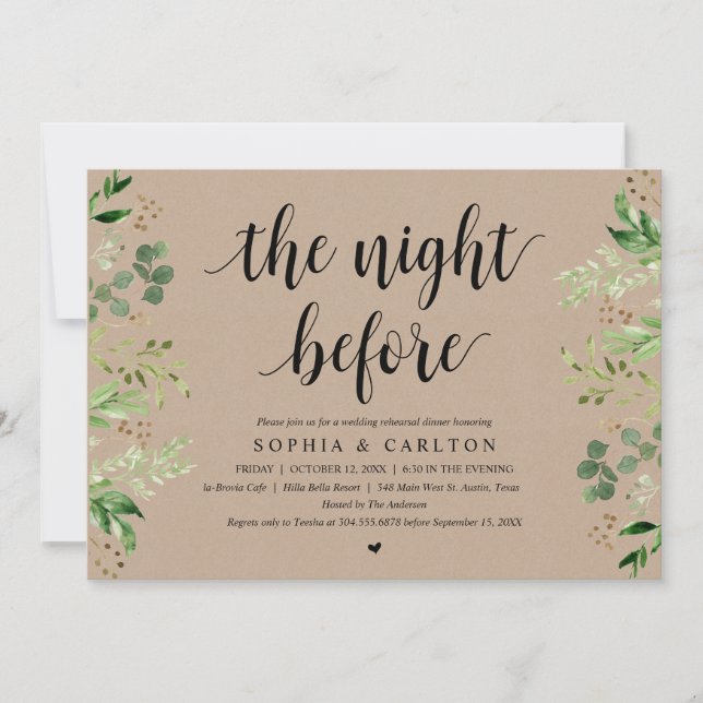 The Night Before, Greenery Kraft, Rehearsal Dinner Invitation (Front)