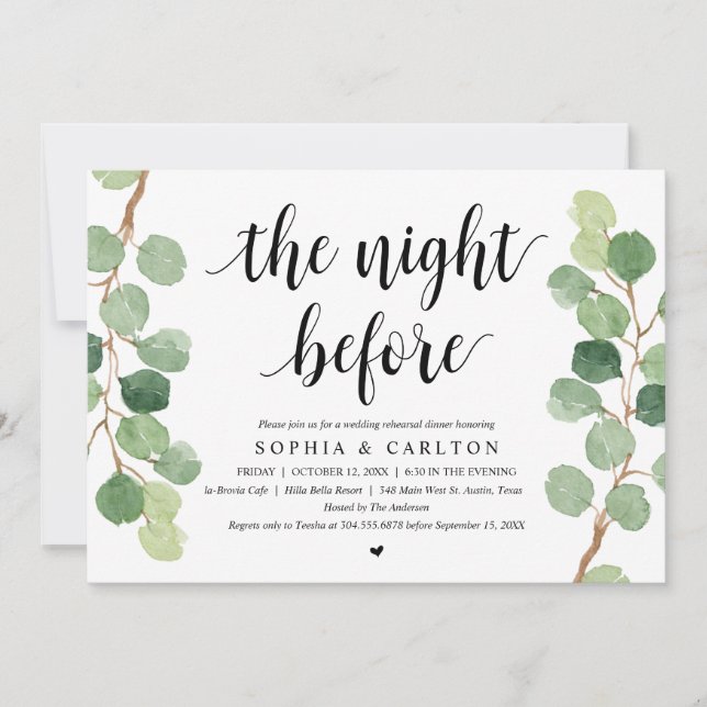 The Night Before, Greenery, Rehearsal Dinner Invitation (Front)