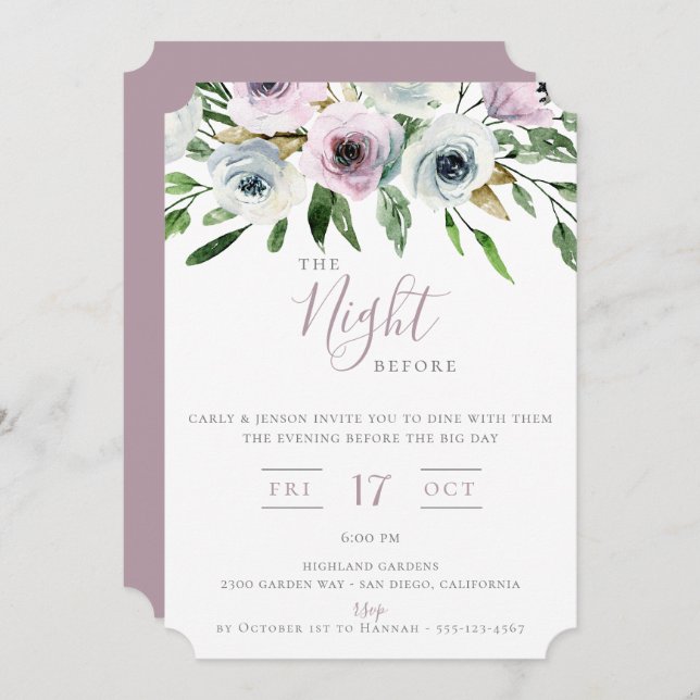 The Night Before Mauve Floral Invitation (Front/Back)