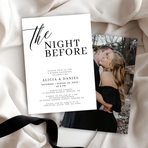 The night before minimal photo rehearsal dinner invitation