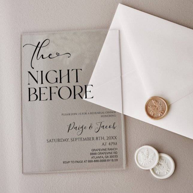 The Night Before Minimal Wedding Rehearsal Dinner Acrylic Invitations (Creator Uploaded)