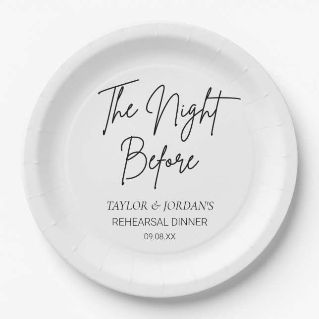 The Night Before Minimalist Rehearsal Dinner Paper Plates (Front)