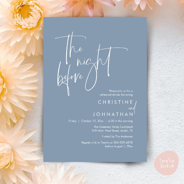 The Night Before, Modern Casual Rehearsal Dinner Invitation (The Night Before, Modern Wedding Rehearsal Dinner Invitation Card in Dusty Blue)