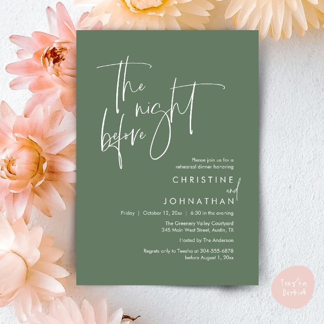 The Night Before, Modern Casual Rehearsal Dinner Invitation (The Night Before, Modern Wedding Rehearsal Dinner Invitation Card in Sage Green)