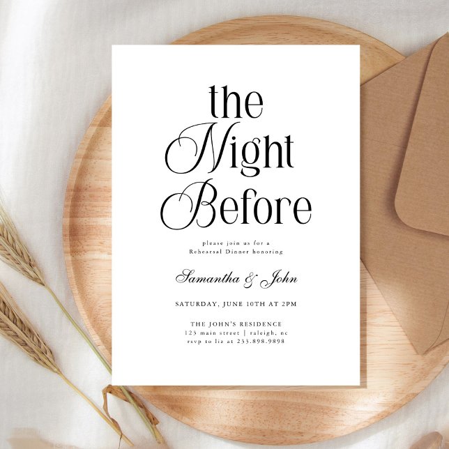 The Night Before Modern Elegant  Rehearsal Dinner Invitation (Creator Uploaded)