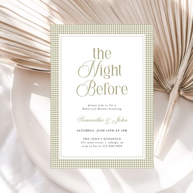 The Night Before Modern Gingham Rehearsal Dinner Invitation (Creator Uploaded)
