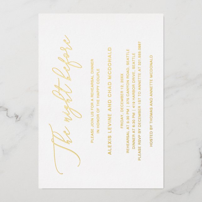 The Night Before Modern Rehearsal Dinner Gold Foil Invitation (Front)