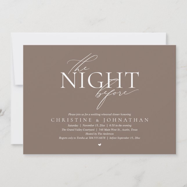 The Night Before, Modern Wedding Rehearsal Dinner  Invitation (Front)
