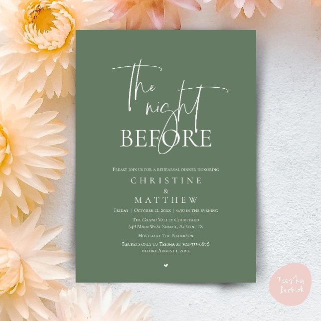 The Night Before, Modern Wedding Rehearsal Dinner Invitation (The Night Before, Modern Wedding Rehearsal Dinner Invitation Card in Sage Green)