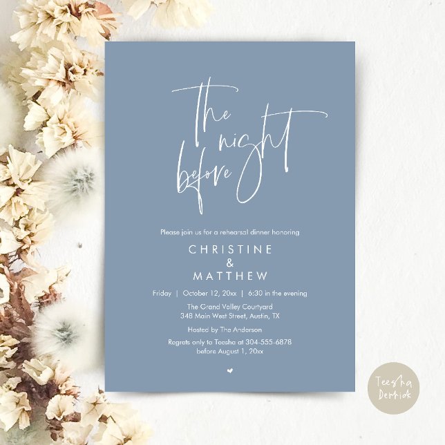 The Night Before, Modern Wedding Rehearsal Dinner Invitation (The Night Before, Modern Wedding Rehearsal Dinner Invitation Card in Dusty Blue)
