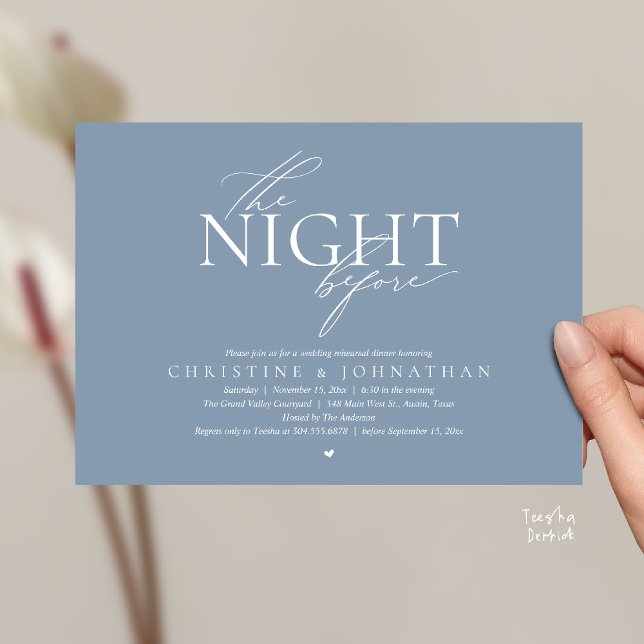 The Night Before, Modern Wedding Rehearsal Dinner  Invitation (The Night Before, Modern Wedding Rehearsal Dinner Invitation Card in Dusty Blue)