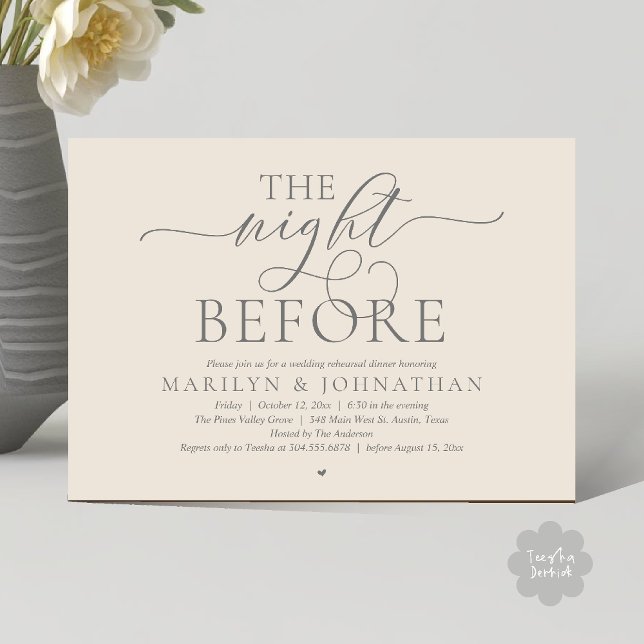 The Night Before, Modern Wedding Rehearsal Dinner Invitation (The Night Before, Modern Romantic Classy Wedding Rehearsal Dinner Invitation Card in cream grey)