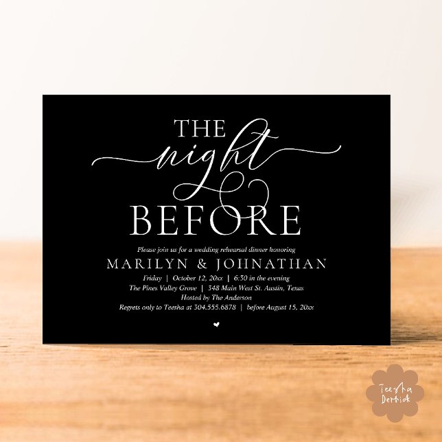 The Night Before, Modern Wedding Rehearsal Dinner Invitation (The Night Before, Modern Romantic Classy Wedding Rehearsal Dinner Invitation Card in black and white)