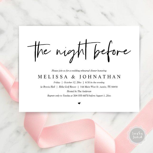 The Night Before, Modern Wedding Rehearsal Dinner Invitation (The Night Before Wedding Rehearsal Dinner Invitation Card, PDF, Modern Minimalist Themed)