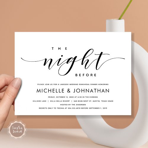 The Night Before Modern Wedding Rehearsal Dinner  Invitation