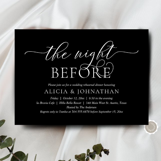 The Night Before, Modern Wedding Rehearsal Dinner Invitation (The Night Before, Wedding Rehearsal Dinner  Invitation Card, in Modern Classy Black and White theme)