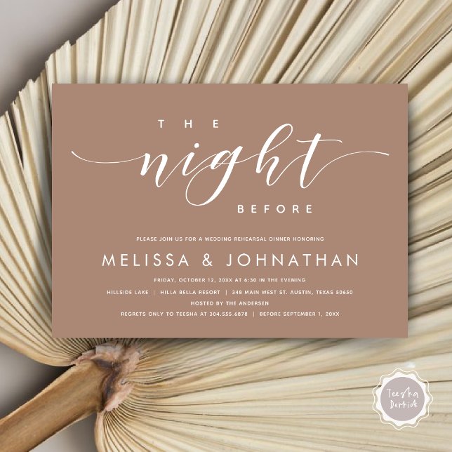 The Night Before, Modern Wedding Rehearsal Dinner  Invitation (The Night Before, Modern Wedding Rehearsal Dinner Invitation Card, PDF, in Neutral Taupe Earthy)