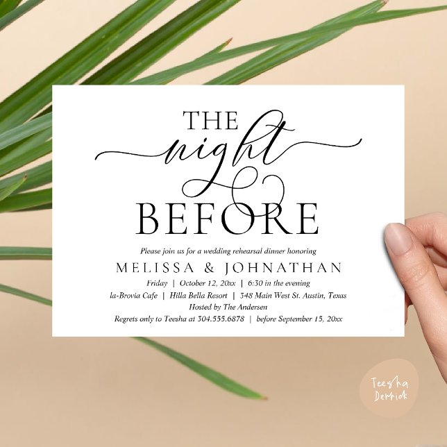 The Night Before, Modern Wedding Rehearsal Dinner Invitation (The Night Before, Modern Wedding Rehearsal Dinner Party Invitation Card, PDF, Black white)