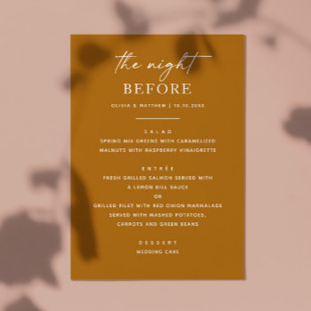 The Night Before. Mustard Fall Rehearsal Dinner Menu by RemioniArt at Zazzle