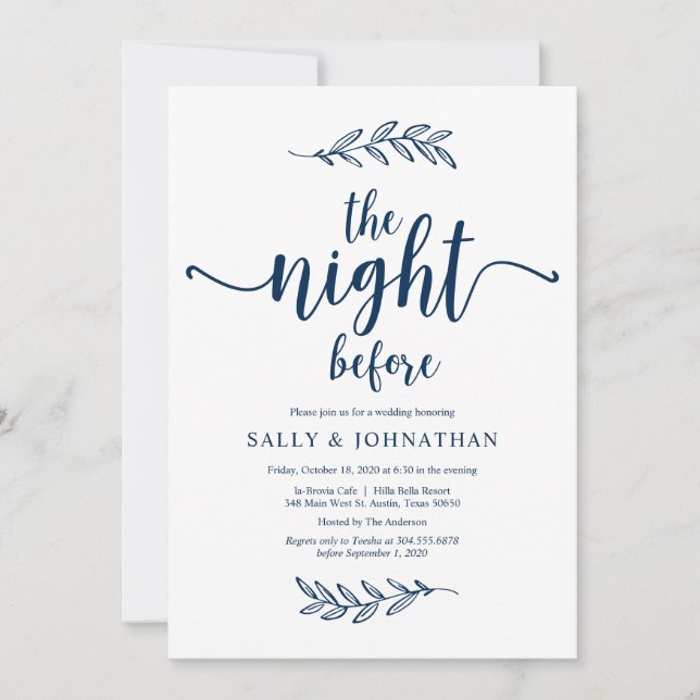 The night before, Navy Blue Rehearsal Dinner Invitation (Front)