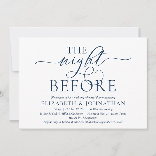 The Night Before, Navy Blue, Rehearsal Dinner Invitation (Front)