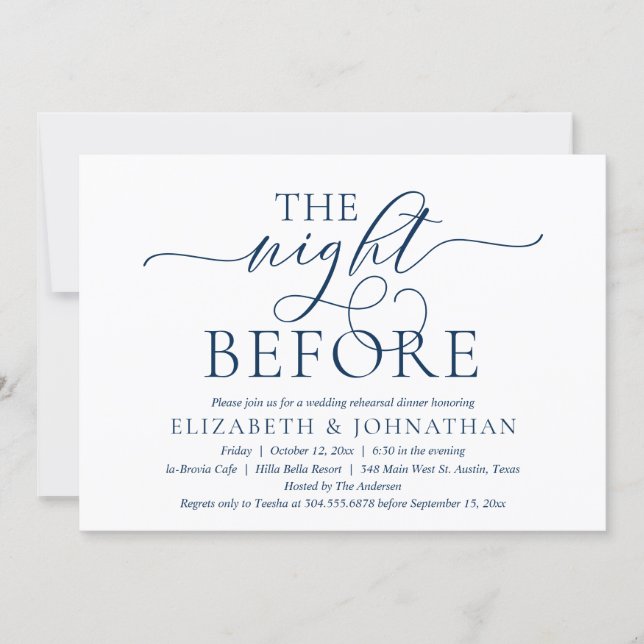 The Night Before, Navy Blue, Rehearsal Dinner Invitation (Front)