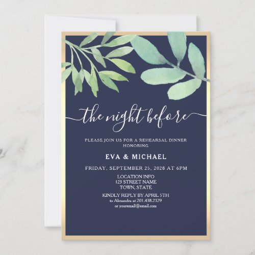 The Night Before Navy Blue Rehearsal Dinner  Invitation