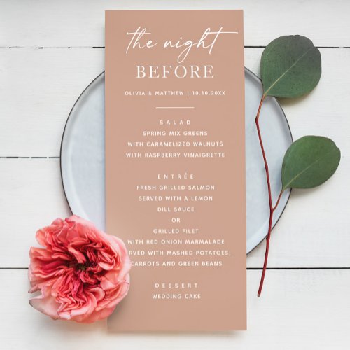 The night before Pale pink blush rehearsal dinner Menu