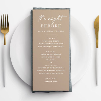 The Night Before. Pastel Taupe Rehearsal Dinner  Menu by RemioniArt at Zazzle
