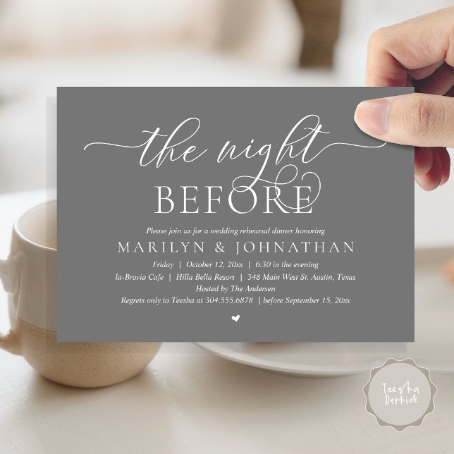 The Night Before, Perfect Wedding Rehearsal Dinner Invitation (The Night Before, Perfect Wedding Rehearsal Dinner Modern Classy Invitation Card, PDF, Dark Grey)