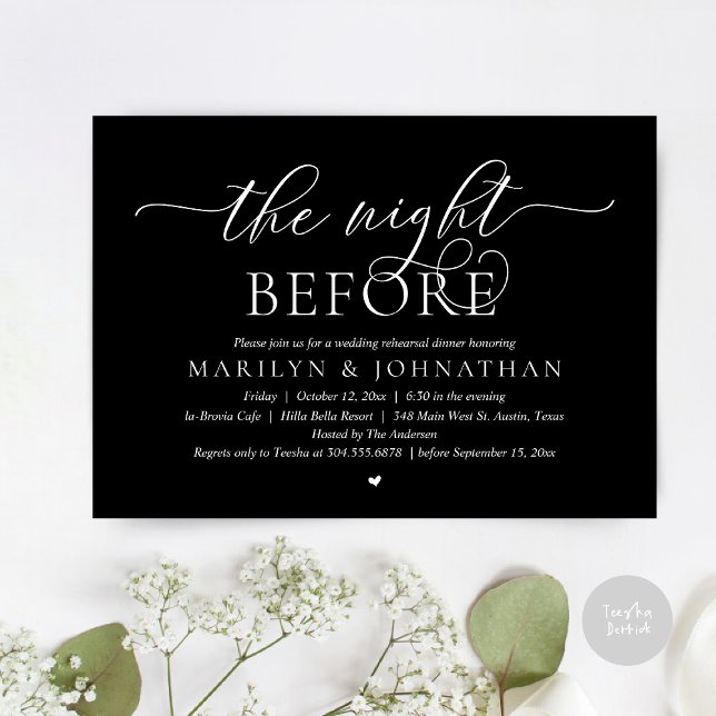 The Night Before, Perfect Wedding Rehearsal Dinner Invitation (The Night Before, Perfect Wedding Rehearsal Dinner Modern Classy Invitation Card, PDF, Classy Black)