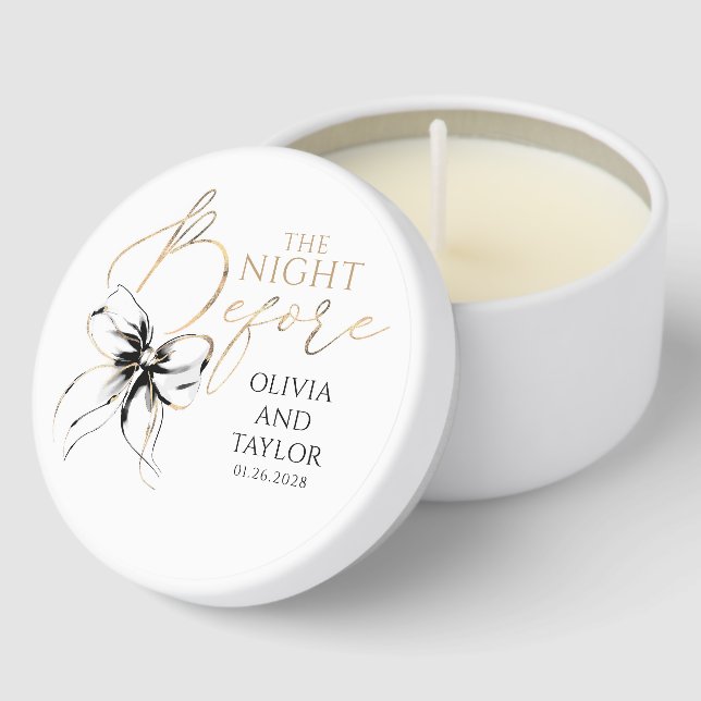 The Night Before Rehearsal Dinner Black Bow Mini Candle Favors (Corner)