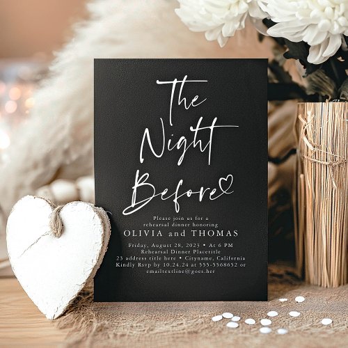 The Night Before Rehearsal Dinner Black Modern Invitation
