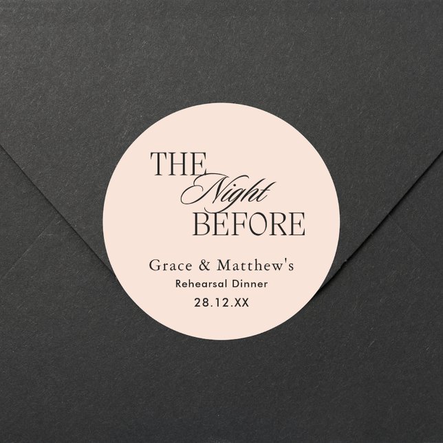 The Night Before Rehearsal Dinner Blush Pink Favor Classic Round Sticker (Creator Uploaded)