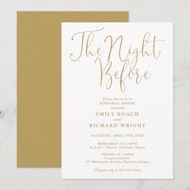 The Night Before Rehearsal Dinner Chic Gold Invitation (Front/Back)