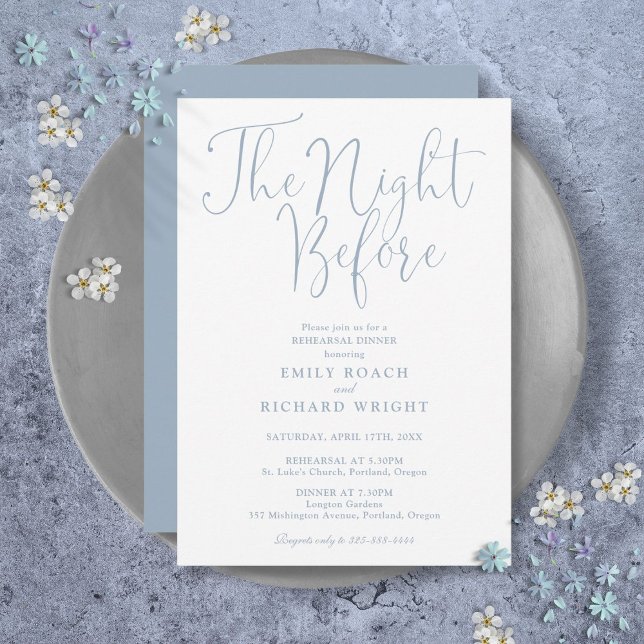 The Night Before Rehearsal Dinner Dusty Blue Invitation (The Night Before Rehearsal Dinner Dusty Blue Invitation)
