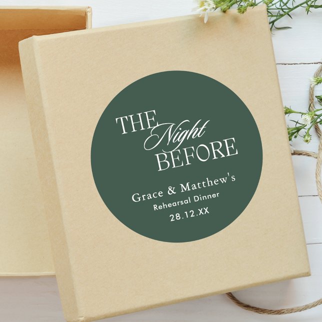 The Night Before Rehearsal Dinner Emerald Green Classic Round Sticker (Creator Uploaded)