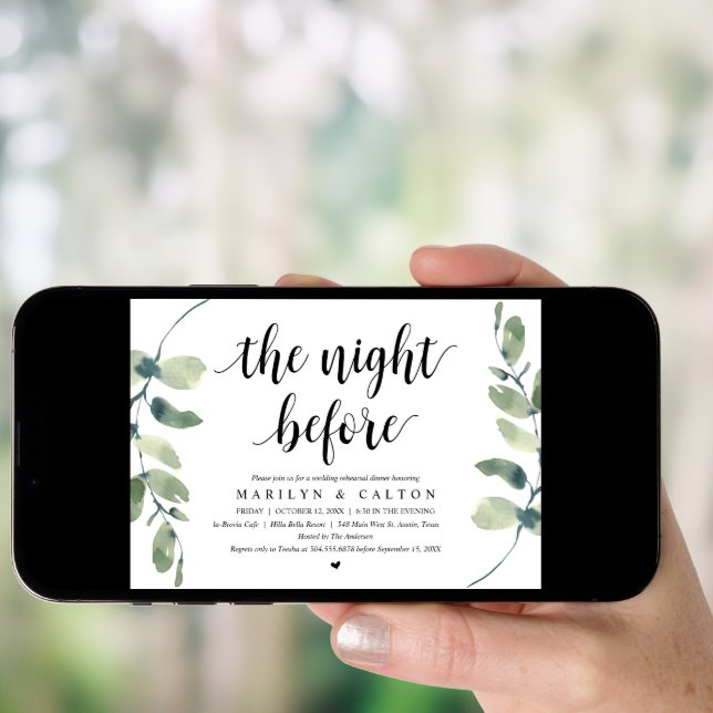 The Night Before, Rehearsal Dinner, Eucalyptus Invitation (Front Digital)