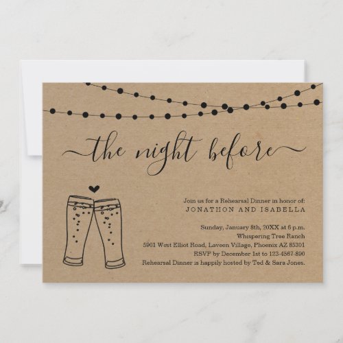 The Night Before Rehearsal Dinner Invitation - The Night Before Rehearsal Dinner Invitation - a hand-drawn beer toast on a wonderfully rustic kraft background.

Coordinating items are available in the 'Rustic Brewery Line Art' Collection within my store.