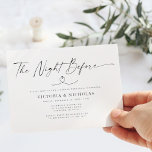 The Night Before Rehearsal Dinner Invitation<br><div class="desc">A simple design that features a thin modernistic calligraphy script announcing The Night Before rehearsal dinner.  Easily customize your personal information,  including your monogram initials on the back of the card.  A minimalist design that can be paired with any modern wedding theme.</div>