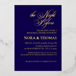 The Night Before Rehearsal Dinner Invitation blue Foil Invitation