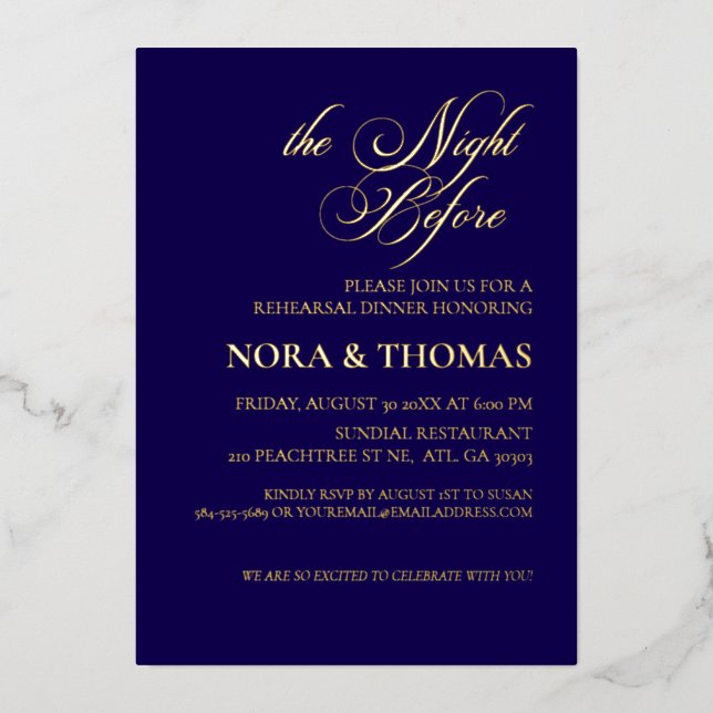 The Night Before Rehearsal Dinner Invitation blue Foil Invitation (Front)
