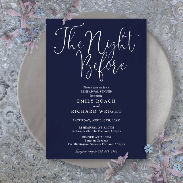 The Night Before Rehearsal Dinner Navy Blue Invitation (The Night Before Rehearsal Dinner Navy Blue Invitation)