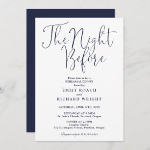 The Night Before Rehearsal Dinner Navy Blue Invitation