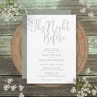 The Night Before Rehearsal Dinner Sage Green Invitation