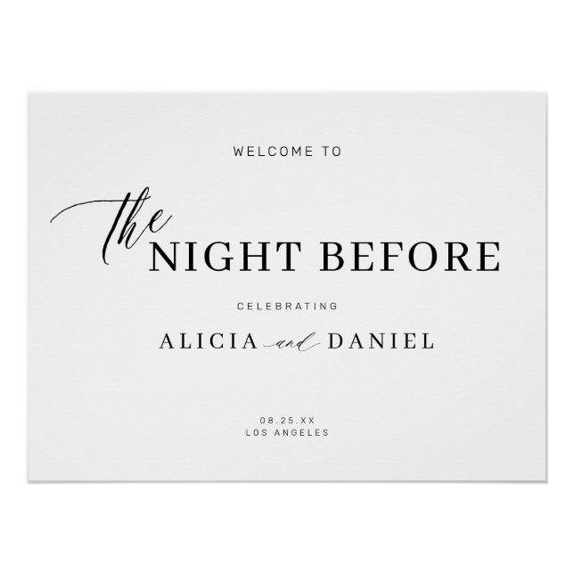 The night before rehearsal dinner welcome sign (Front)