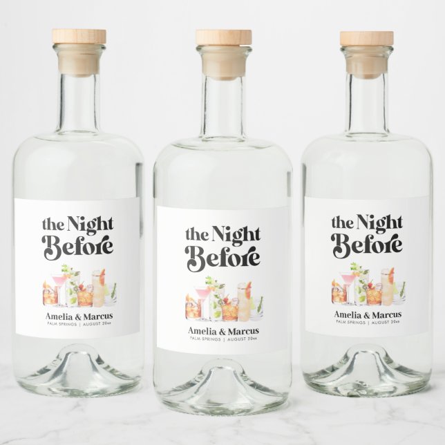 The Night Before Retro Couple's Rehearsal Dinner Liquor Bottle Label (Bottles)