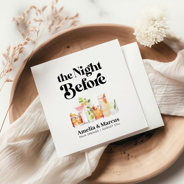 The Night Before Retro Couple's Rehearsal Dinner Napkins (Creator Uploaded)