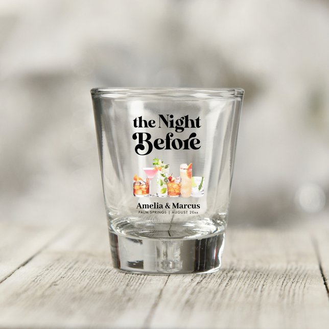 The Night Before Retro Couple's Rehearsal Dinner Shot Glass (Creator Uploaded)