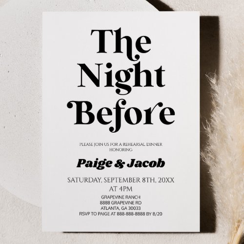 The Night Before Retro Wedding Rehearsal Dinner Invitation